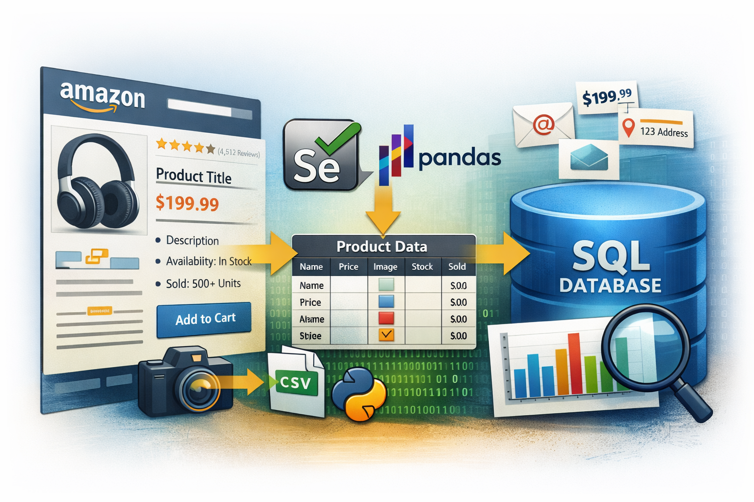 Amazon product data extraction using Selenium, Pandas, and SQL