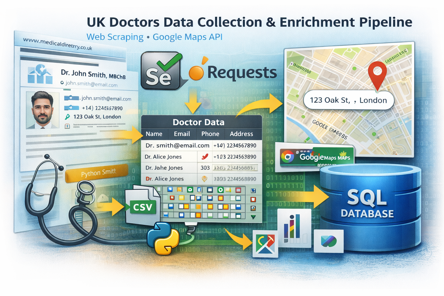UK doctors contact data extraction and enrichment pipeline