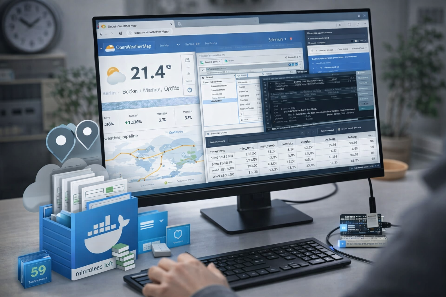 Automated Weather Data Pipeline using OpenWeatherMap, Selenium, and Docker